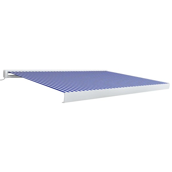 Toldo de carrete motorizado azul y blanco 300x250 cm