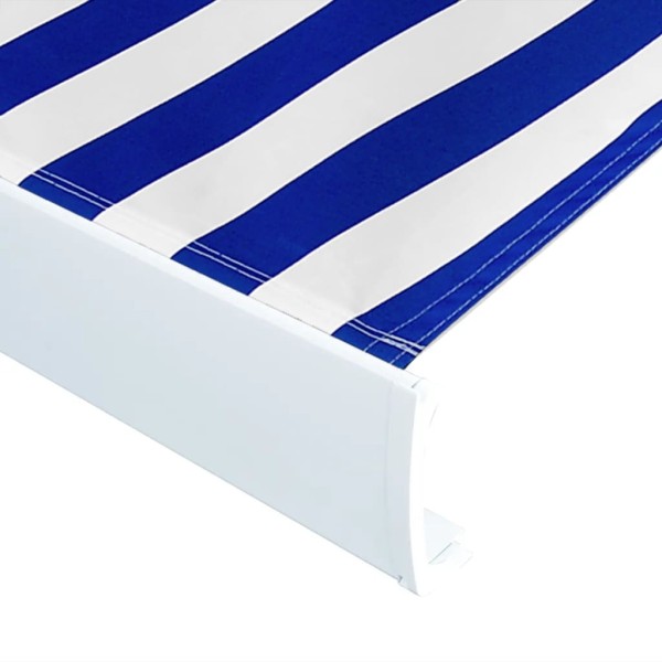 Toldo de carrete motorizado azul y blanco 300x250 cm