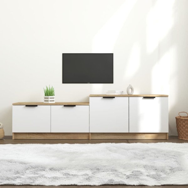 Mueble de TV madera contrachapada blanco y roble 158,5x36x45 cm