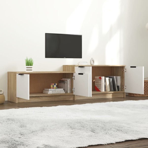 Mueble de TV madera contrachapada blanco y roble 158,5x36x45 cm