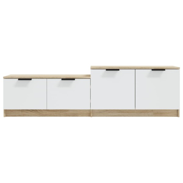 Mueble de TV madera contrachapada blanco y roble 158,5x36x45 cm