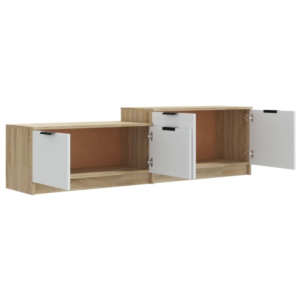 Mueble de TV madera contrachapada blanco y roble 158,5x36x45 cm