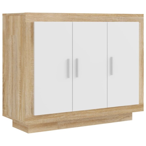 Aparador madera contrachapada blanco y roble Sonoma 92x35x75 cm