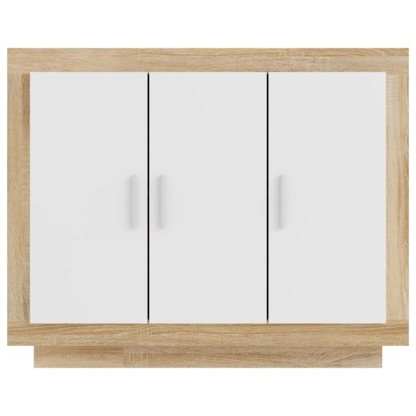 Aparador madera contrachapada blanco y roble Sonoma 92x35x75 cm