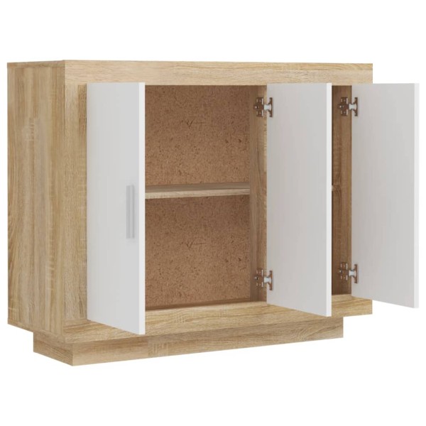 Aparador madera contrachapada blanco y roble Sonoma 92x35x75 cm