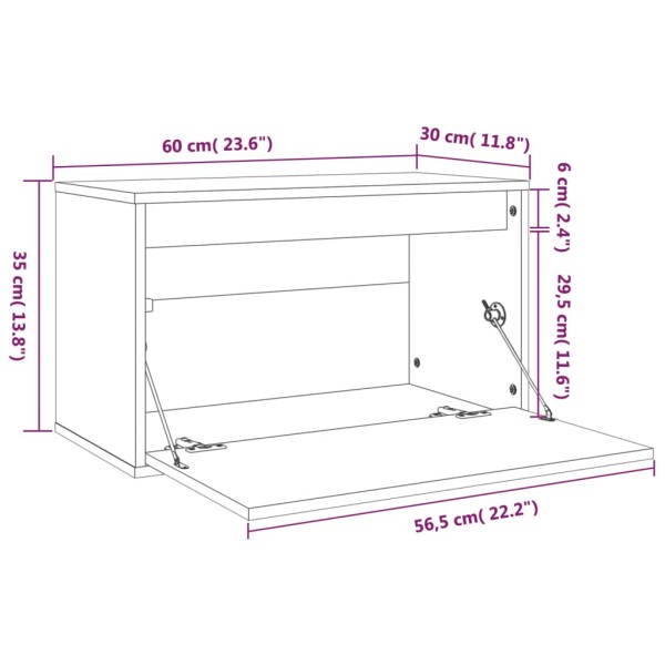 Armario de pared de madera maciza de pino negro 60x30x35 cm