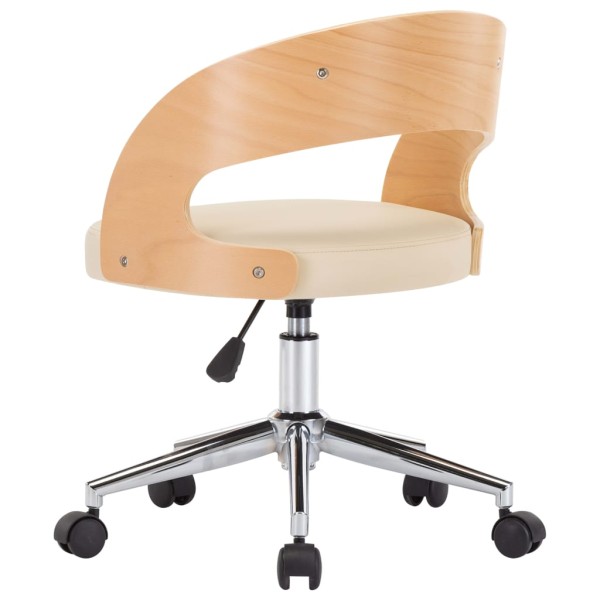 Silla de oficina giratoria madera curvada cuero sintético crema