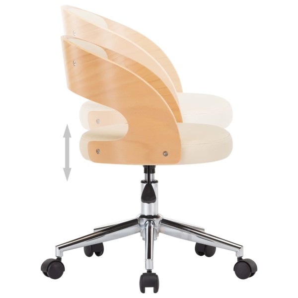 Silla de oficina giratoria madera curvada cuero sintético crema