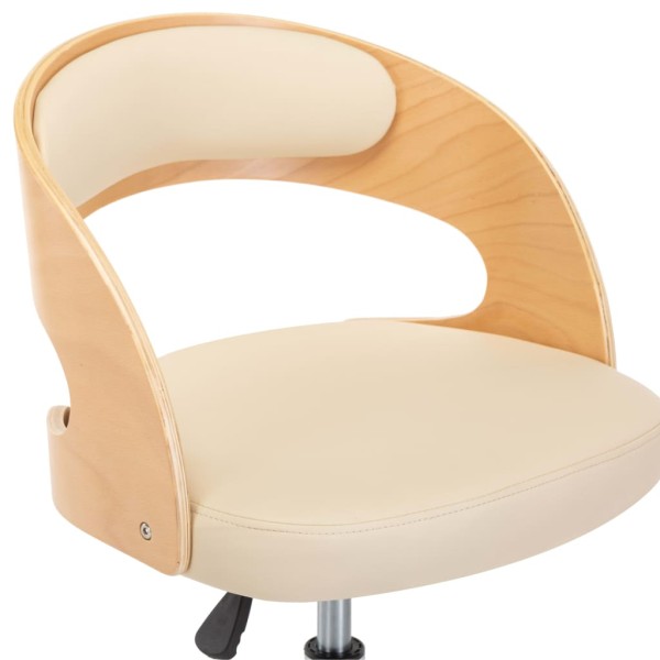 Silla de oficina giratoria madera curvada cuero sintético crema