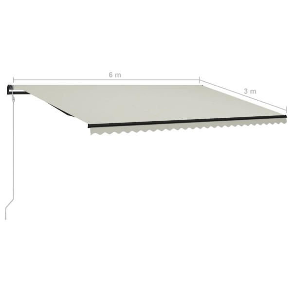 Toldo retráctil sensor de viento y LED color crema 600x300 cm