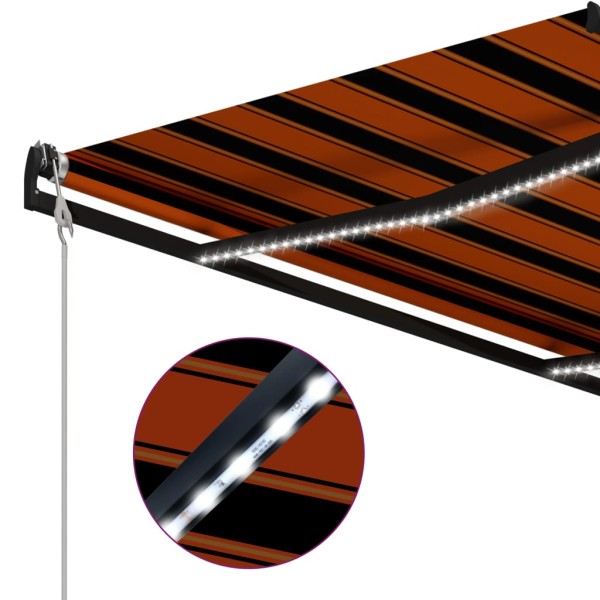 Toldo retráctil sensor de viento LED naranja y marrón 350x250cm