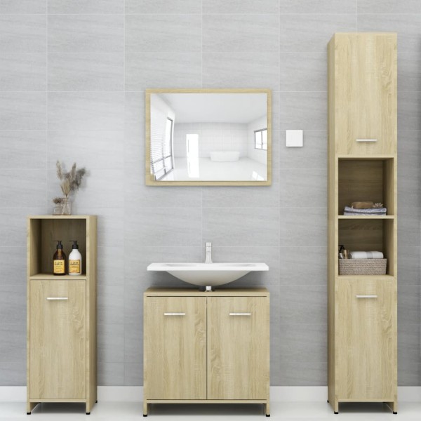 Juego muebles de baño 4 piezas madera ingeniería roble Sonoma