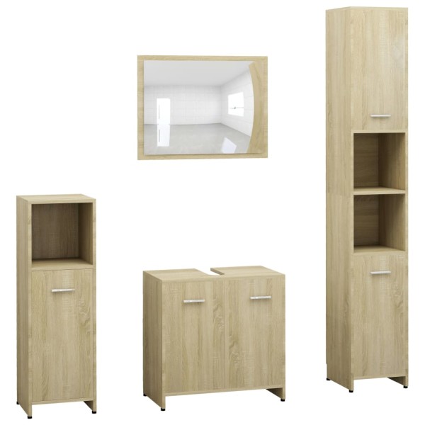 Juego muebles de baño 4 piezas madera ingeniería roble Sonoma