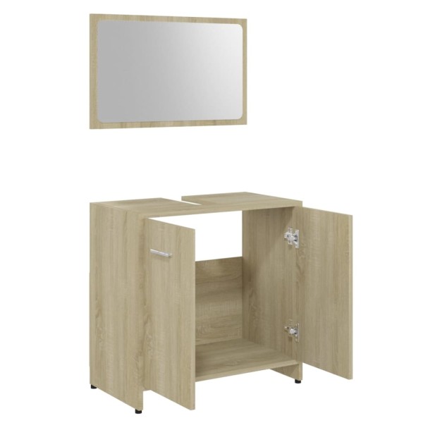 Juego muebles de baño 4 piezas madera ingeniería roble Sonoma