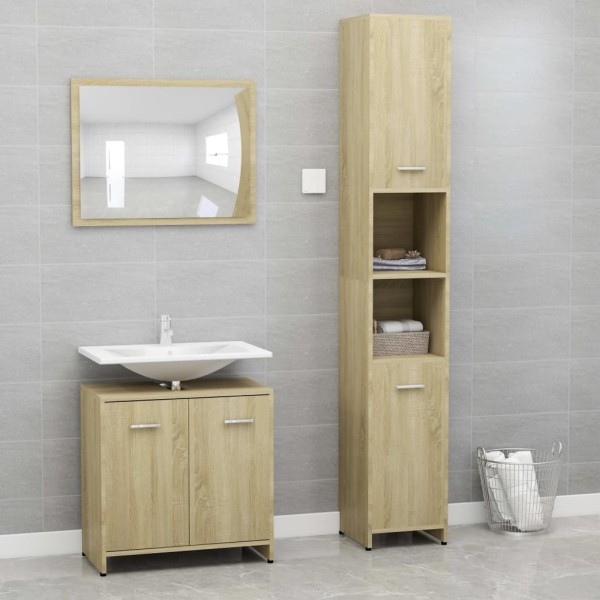 Juego muebles de baño 3 piezas madera ingeniería roble Sonoma