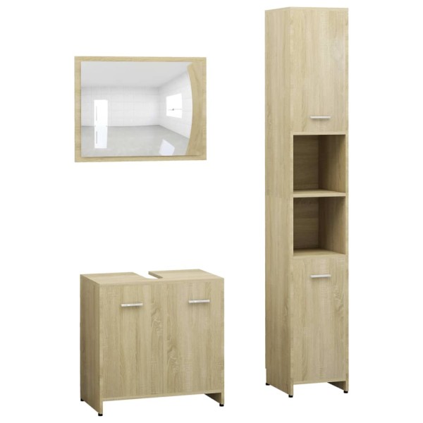 Juego muebles de baño 3 piezas madera ingeniería roble Sonoma