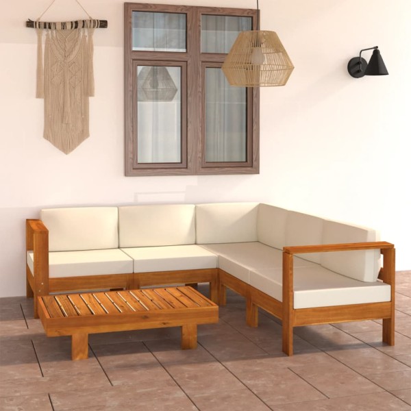 Muebles de jardín 6 pzas cojines blanco crema madera de acacia