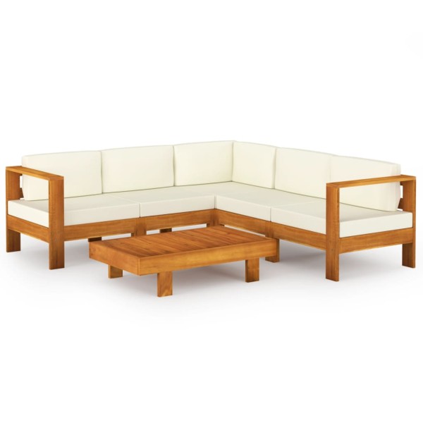 Muebles de jardín 6 pzas cojines blanco crema madera de acacia