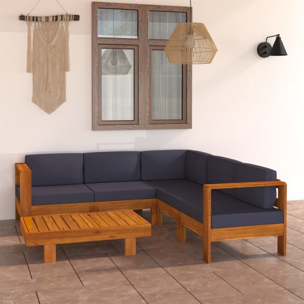 Muebles de jardín 6 pzas con cojines gris oscuro madera acacia