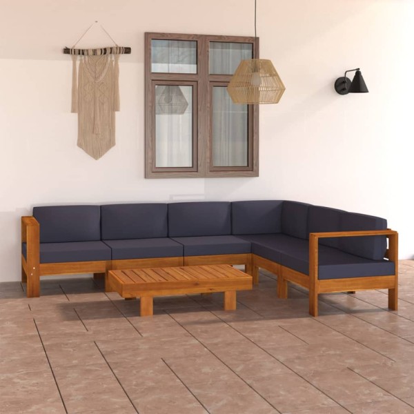 Muebles de jardín 7 pzas con cojines gris oscuro madera acacia