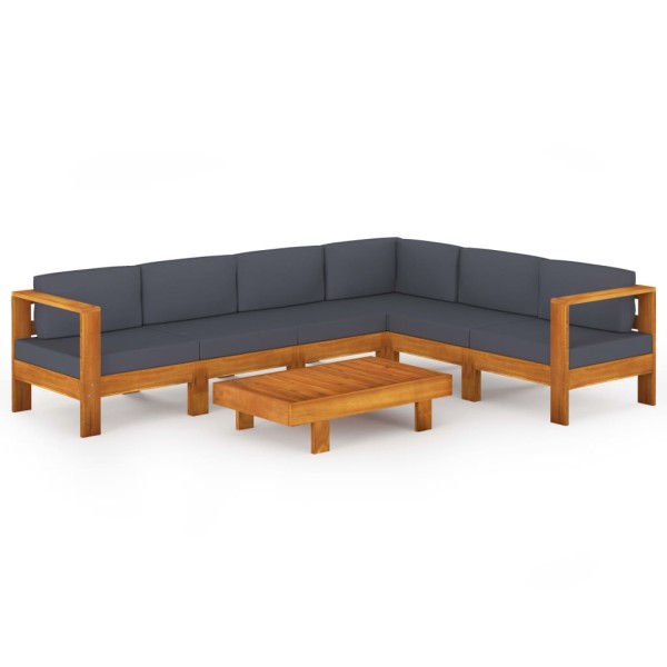 Muebles de jardín 7 pzas con cojines gris oscuro madera acacia