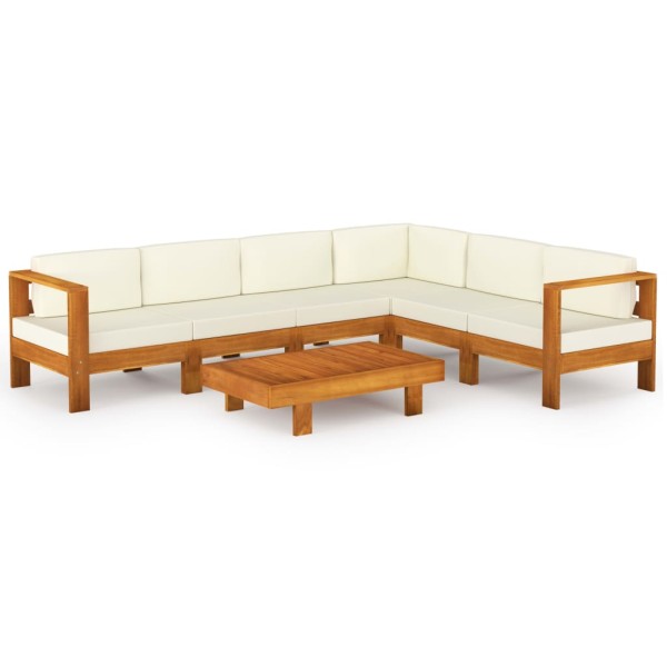 Muebles de jardín 7 pzas cojines blanco crema madera de acacia