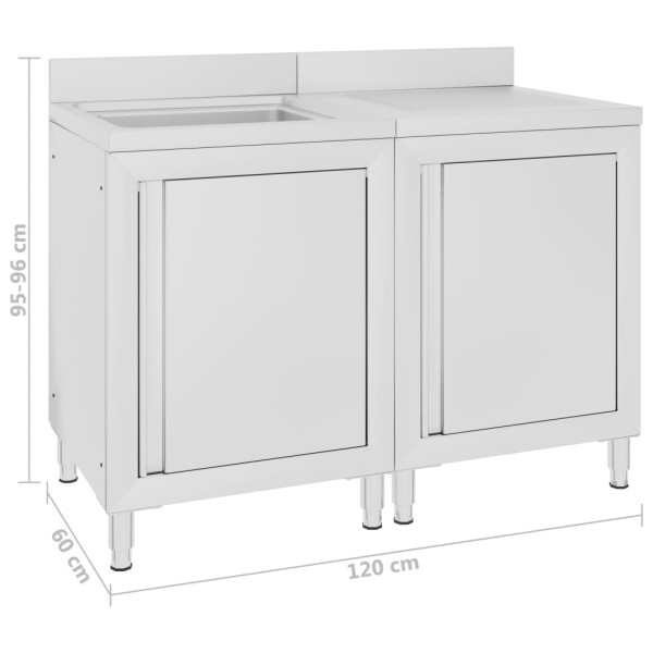 Fregadero de cocina profesional acero inoxidable 120x60x96 cm