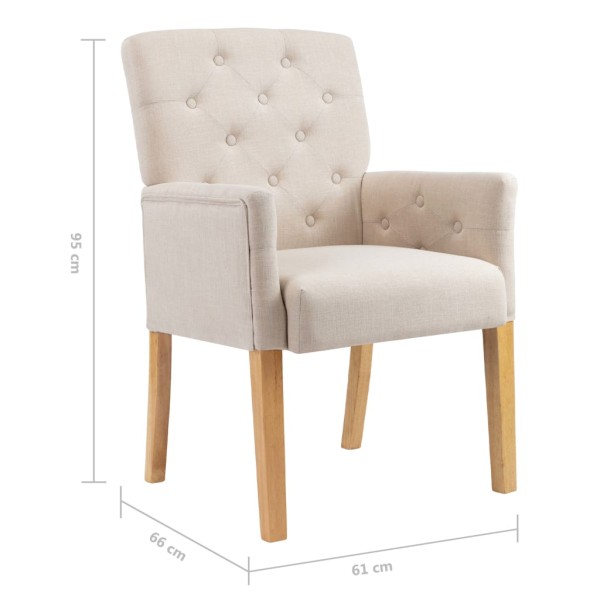 Sillas de comedor con reposabrazos 2 unidades de tela beige