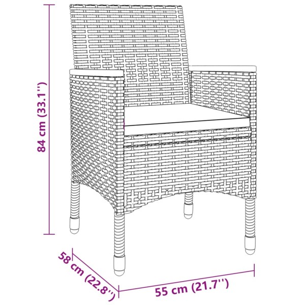 Set de comedor de jardín 5 pzas ratán sintético vidrio gris