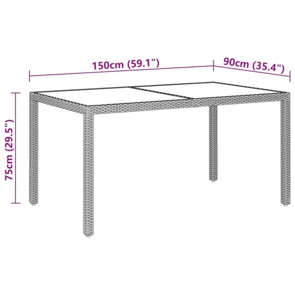 Set de comedor de jardín 5 pzas ratán sintético vidrio gris