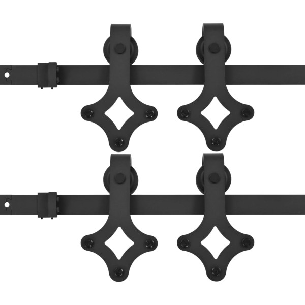 Kit de herrajes de puertas correderas acero negro 2 uds 183 cm