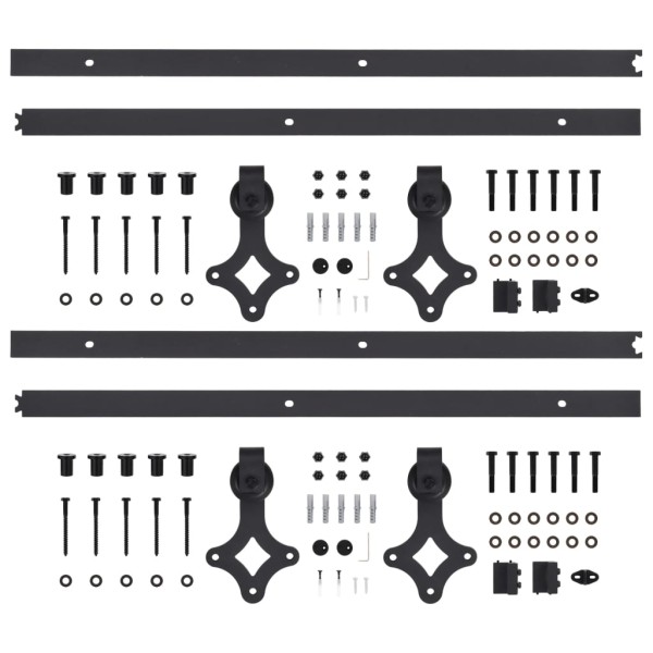 Kit de herrajes de puertas correderas acero negro 2 uds 183 cm