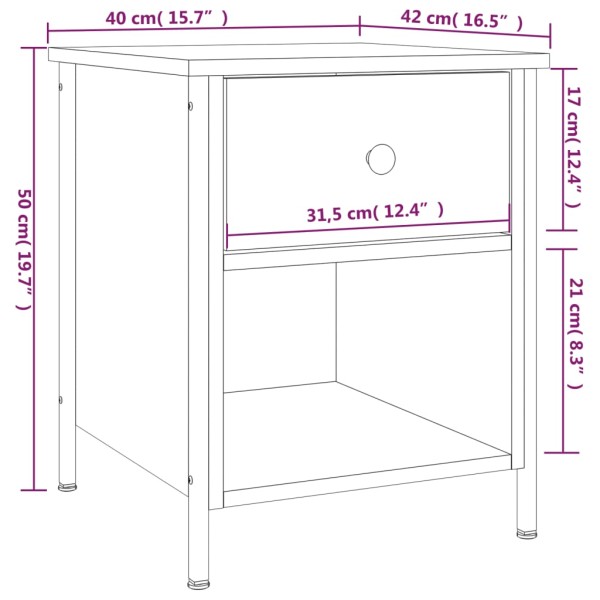 Mesita de noche madera de ingeniería roble ahumado 40x42x50 cm