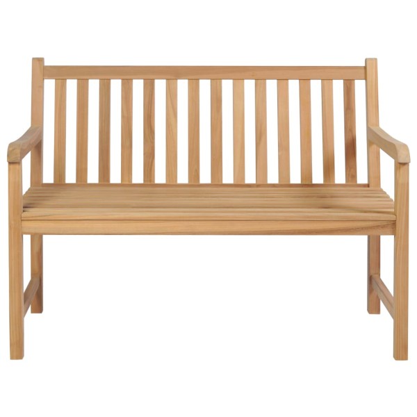 Banco de jardín madera maciza teca y cojín blanco crema 120 cm