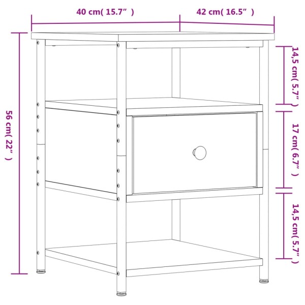 Mesita de noche madera de ingeniería roble ahumado 40x42x56 cm