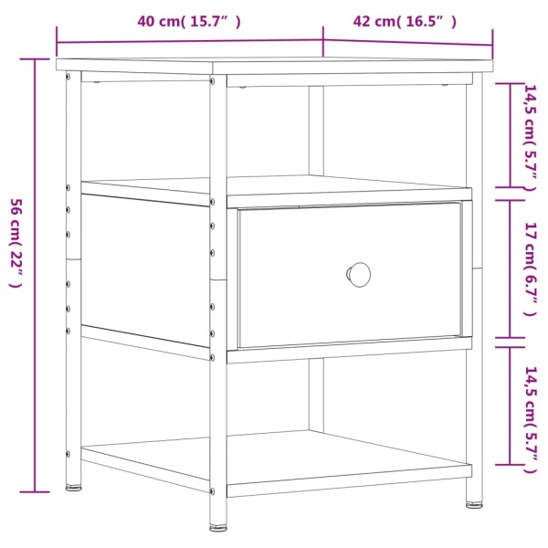 Mesita de noche madera de ingeniería marrón roble 40x42x56 cm