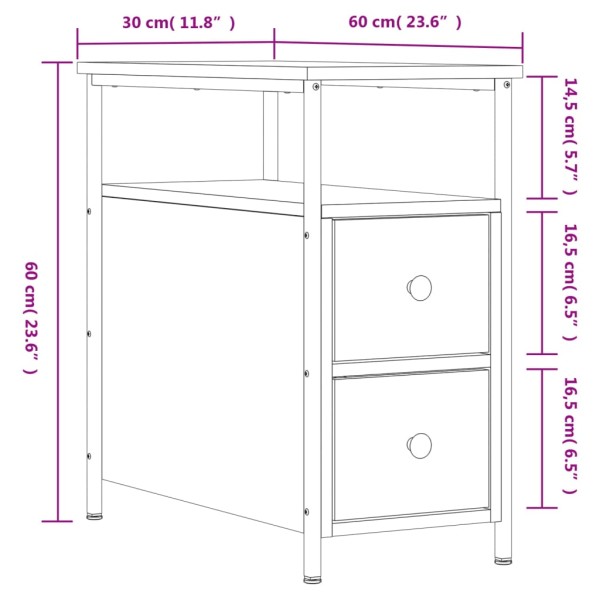 Mesita de noche madera de ingeniería marrón roble 30x60x60 cm