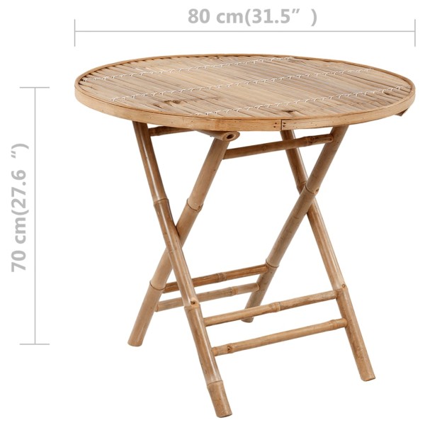 Set de comedor de jardín plegable con cojines 5 piezas bambú