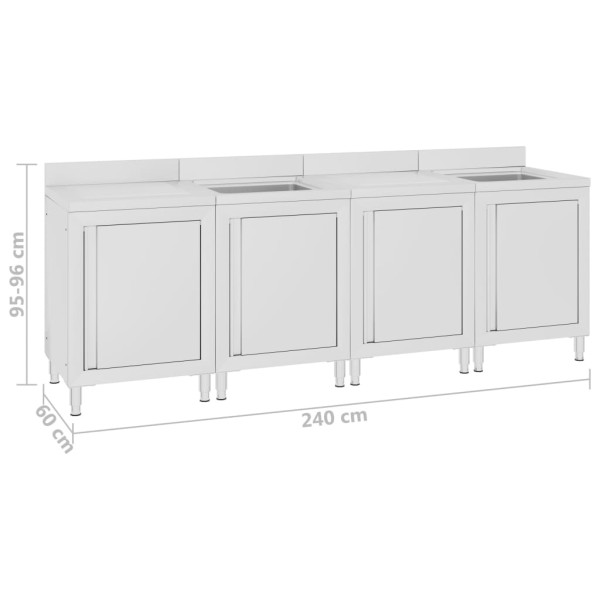 Fregadero de cocina profesional acero inoxidable 240x60x96 cm