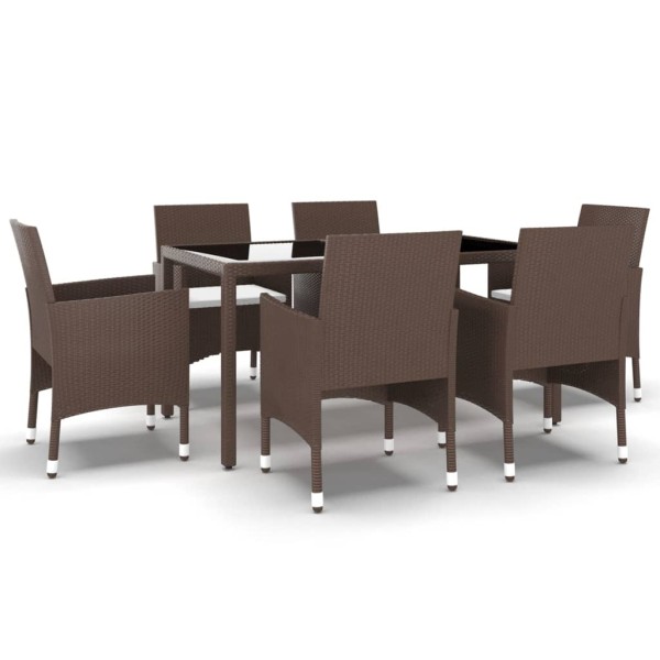 Set de comedor de jardín 7 pzas ratán sintético vidrio marrón