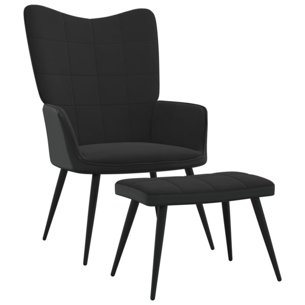 Silla de relajación con reposapiés terciopelo y PVC negro