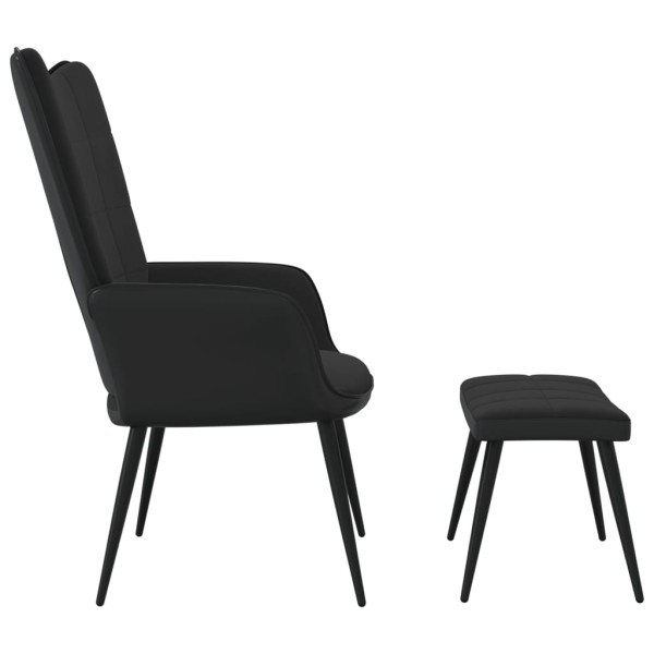 Silla de relajación con reposapiés terciopelo y PVC negro