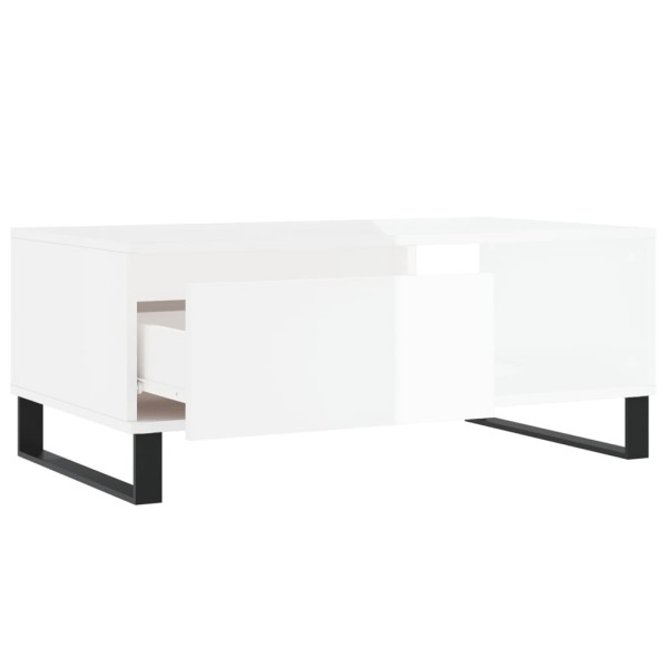 Mesa de centro madera contrachapada blanco brillo 90x50x36,5 cm