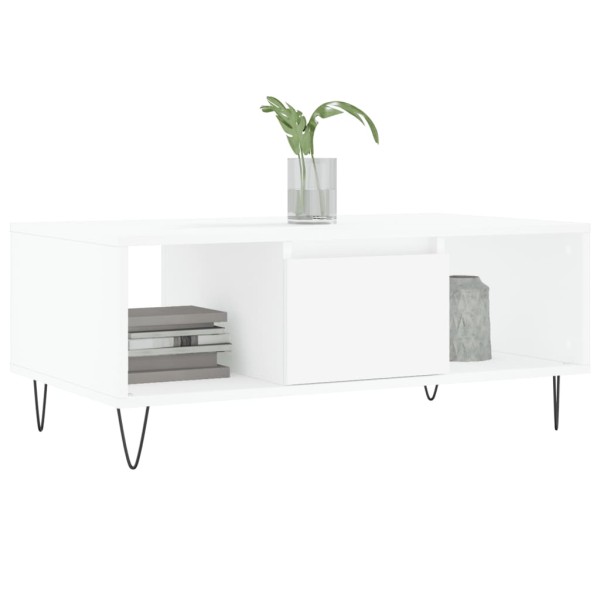 Mesa de centro madera contrachapada blanco 90x50x36,5 cm