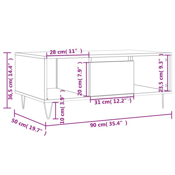 Mesa de centro madera contrachapada blanco 90x50x36,5 cm