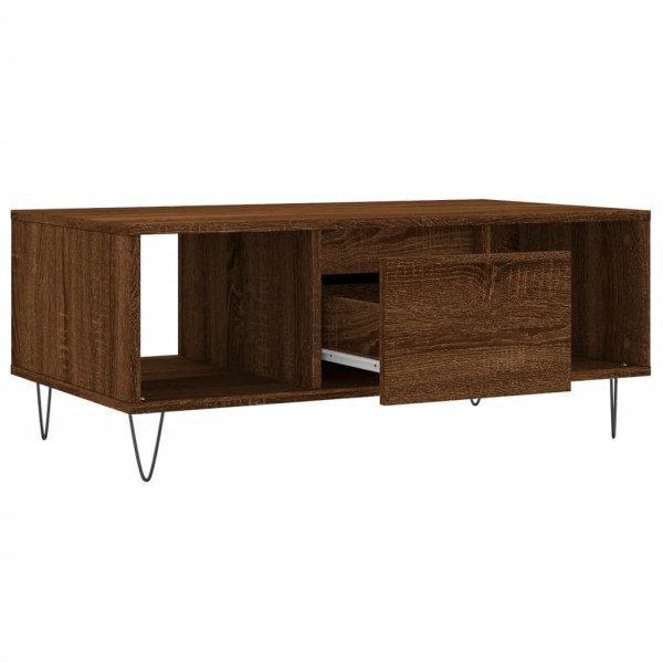 Mesa de centro madera contrachapada marrón roble 90x50x36,5 cm