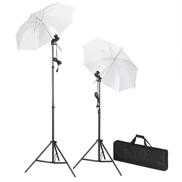 Kit estudio fotográfico lámparas, sombrillas, fondo y reflector