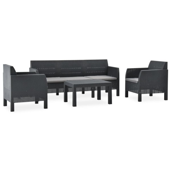 Set de muebles de jardín 4 piezas cojines PP ratán gris