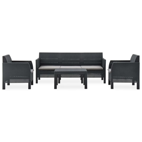 Set de muebles de jardín 4 piezas cojines PP ratán gris