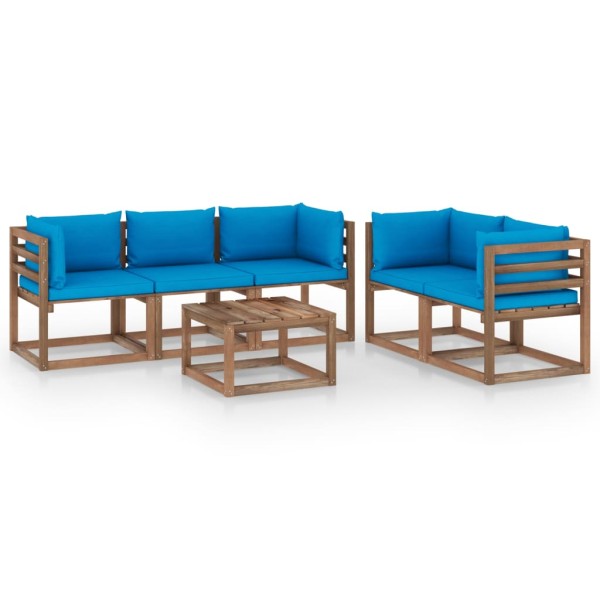 Juego de muebles de jardín 6 piezas con cojines azul claro